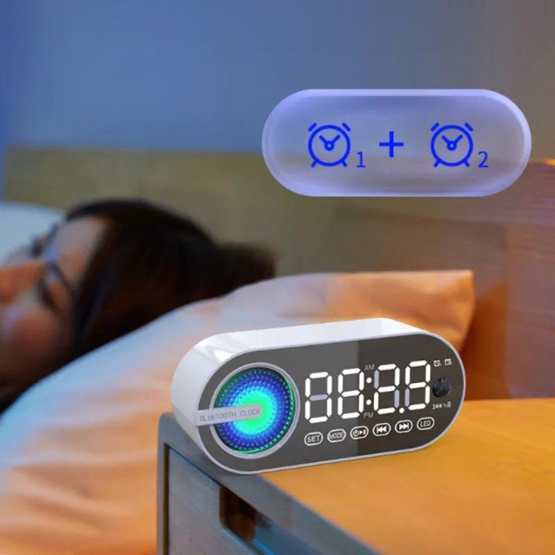 Mini Wireless Bluetooth Speaker LED Plastic  Alarm Clock Multifunctional Stereo Speaker  Smartphone TF Card FM Colorful Lighting  Portable Small Alarm Clock Audio 8