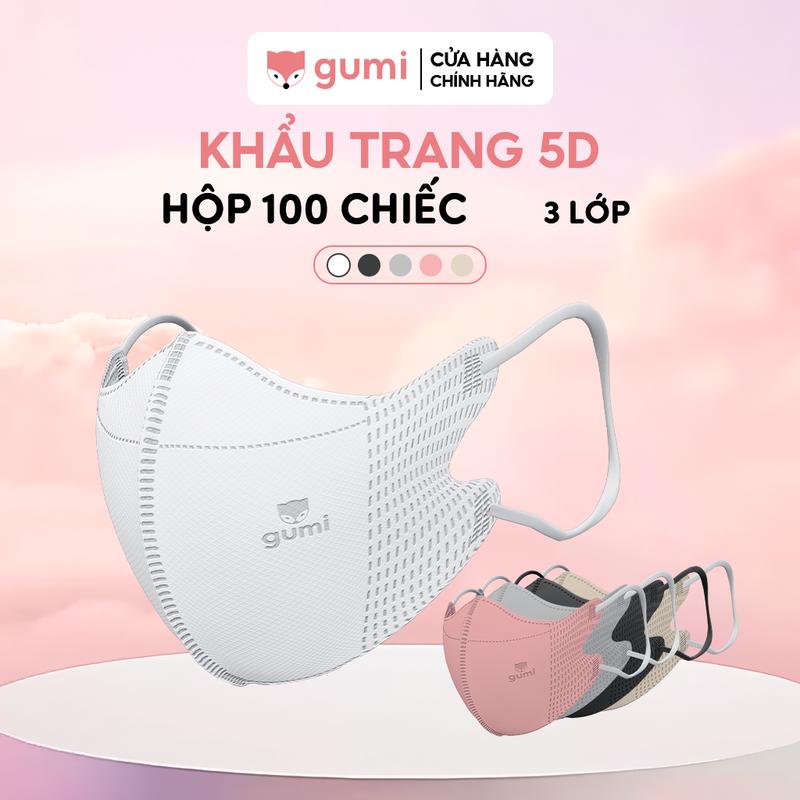 ( Mall) Hộp 100c 5D Khẩu trang Gumi kháng khuẩn 5D Mask kháng bụi mịn, kháng giọt bắn.