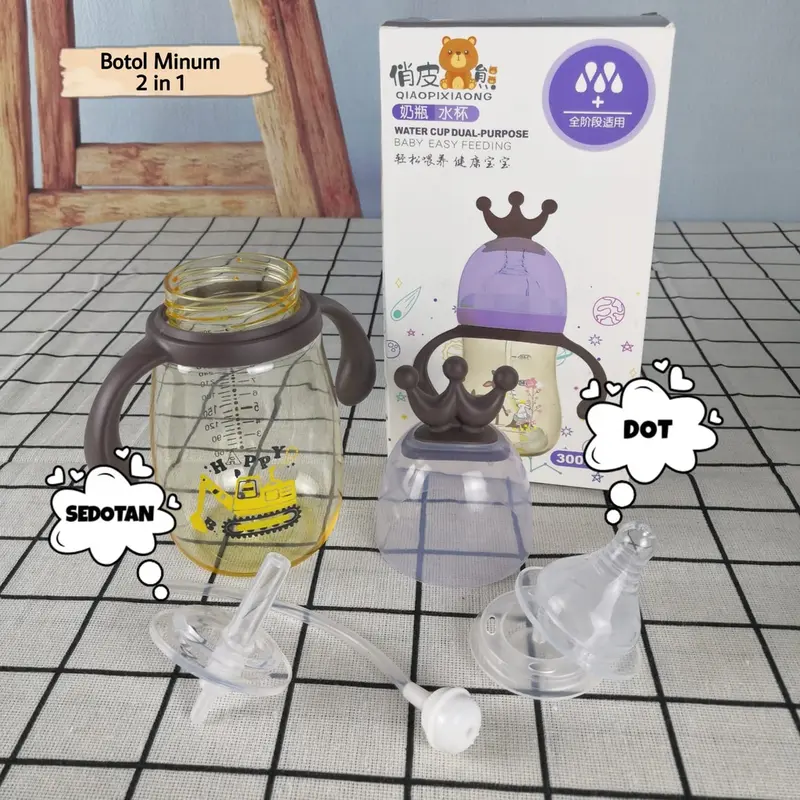 [GRATIS ONGKIR]  Botol Minum Bayi 2 IN 1 Training Sedotan+Dot BPA FREE 300 ML  / Gelas Training Anak Balita Lucu Portable Anti Tumpah Anti Bocor 1