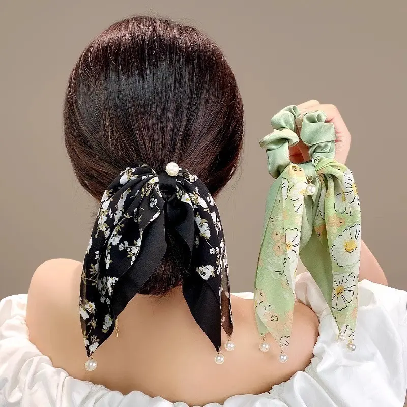 TD - SCRUNCHIE IKAT RAMBUT SYAL MUTIARA / KUNCIRAN RAMBUT SCARF FASHION KOREA / IKAT RAMBUT CEPOL ELASTIS 2