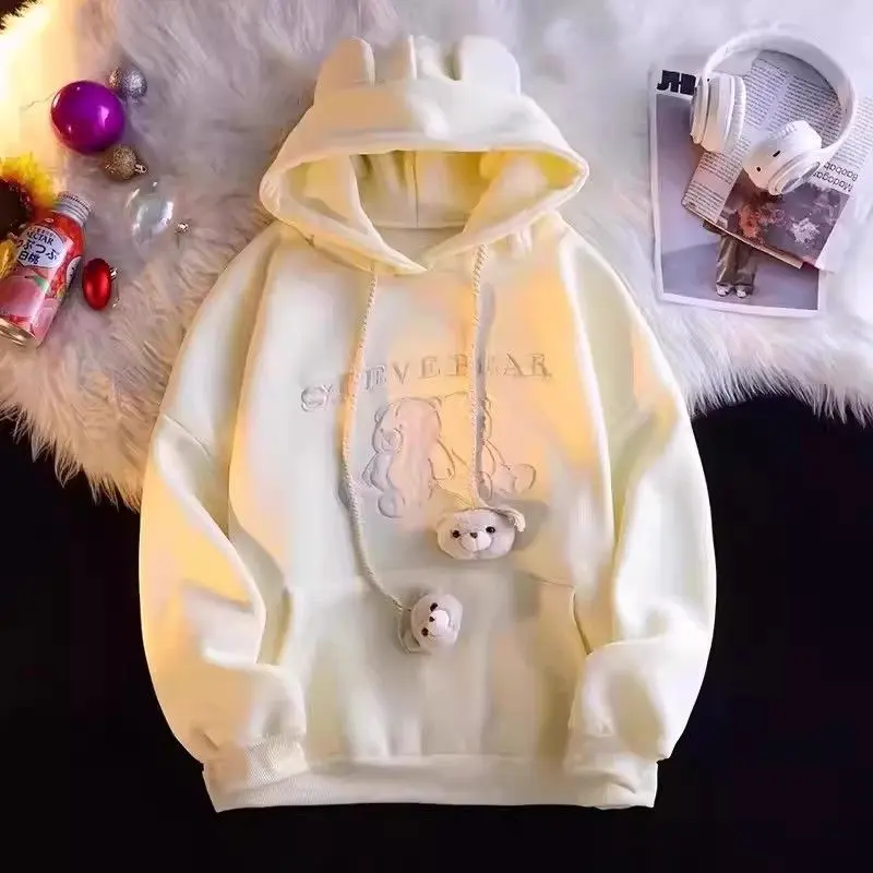 Áo Hoodie Mỏng, Thêu Gấu Và Tai Thỏ Dễ Thương, Dành Cho Nữ, Thích Hợp Cho Mùa Xuân Và Mùa Thu, Ngoại Cỡ, Dáng Rộng Rãi Và Thường Ngày, Áo Khoác 7