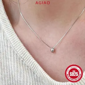 AGIAO Kalung Klavikula Perak 925 Kacang Baru Gantungan Bulat Sederhana