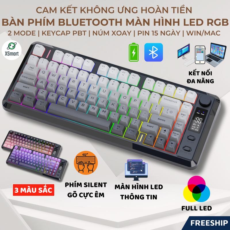 Bàn Phím Không Dây Bluetooth M75 LED RGB Keycap PBT Màn Hình LCD Kết Nối Đa Năng Pin Sạc Gõ Êm