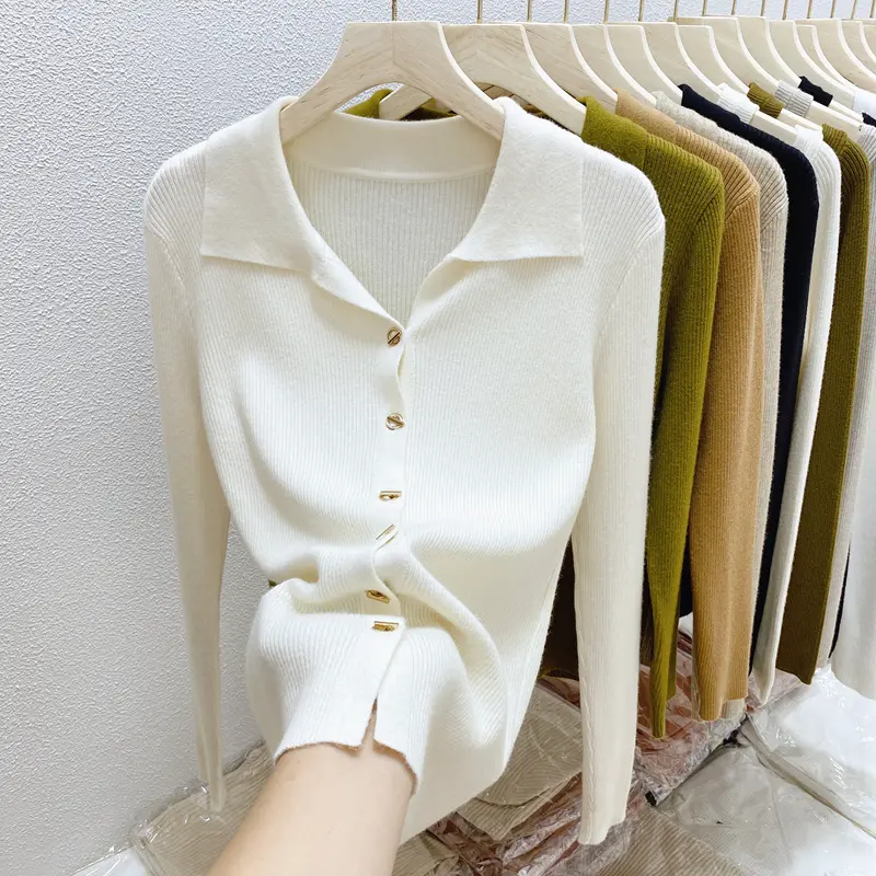 Áo Cardigan Dệt Kim, Dài Tay, Cổ Polo, Quần Áo Mùa Thu Và Mùa Đông Cho Nữ, Hàng Mới Về, Màu Trơn Áo Khoác Len, Áo Lót