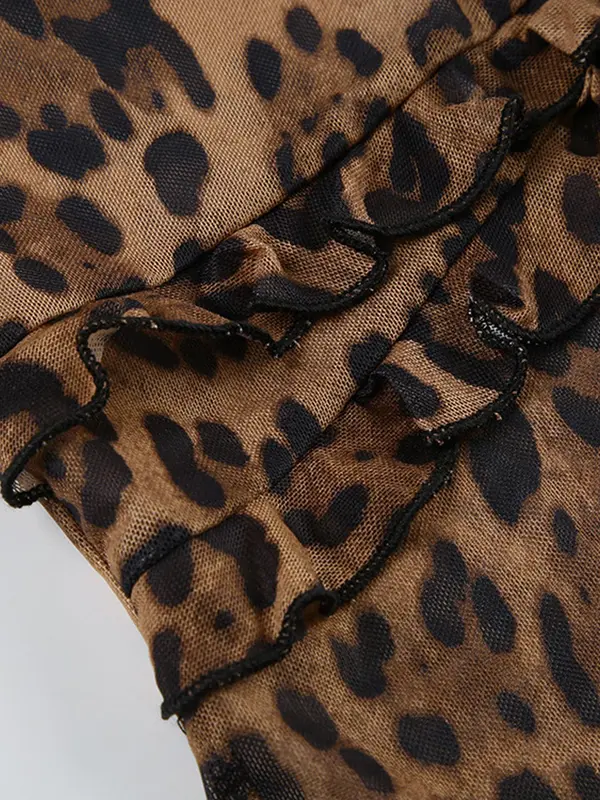 Women's Leopard Print Tie Front T-shirt, Fashion Casual Long Sleeve Top for Daily Outdoor Wear, Women Clothing for Summer, Summer Tops 6