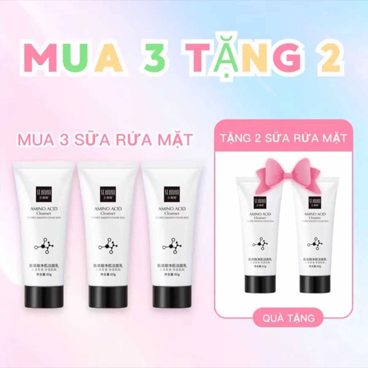 COMBO 5 Chai Sữa Rửa Mặt Axit Amin senna Marina Làm Sạch Sâu, Nuôi Dưỡng, Dưỡng Ẩm, Nhẹ Nhàng, Không Kích Ứng, Dưỡng Ẩm Thích Hợp Để Làm Sạch DA Mặt  Skincare Làm Đẹp Da