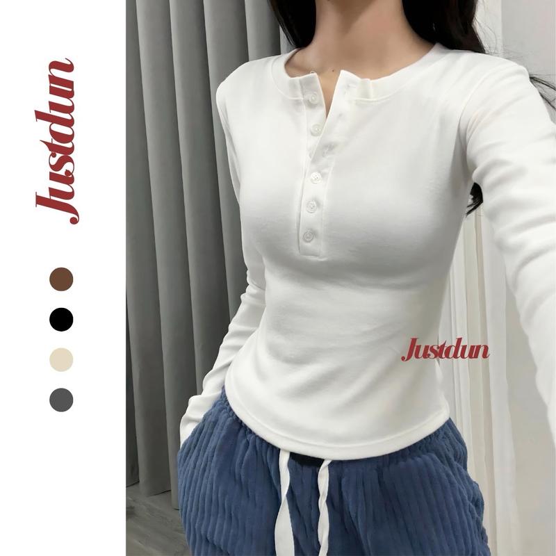 Áo thun dài tay len gân lông thỏ cổ khuy  Justdun T66 [BẢN MỚI BỎ XỎ NGÓN]