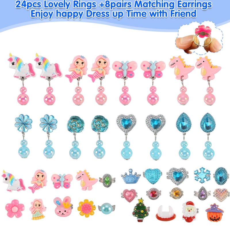 Princess Jewelry Set, 46pcs/set Including Earrings, Rings, Necklaces, Bracelets, Jewelry Storage Box, Pretend Play Toy for Girls 2