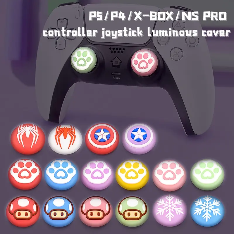 Nắp Tay Cầm Cần Phím Chuột Phát Sáng, Dành Cho PS5, PS4 / 3 Slim, Xbox 360 / One Series X / S Elite, Nintendo Switch Pro, Được Làm Bằng Cao Su Silicon, Tương Thích Với PS5, PS4 / 3 Slim, Xbox 360 / One Series X / S