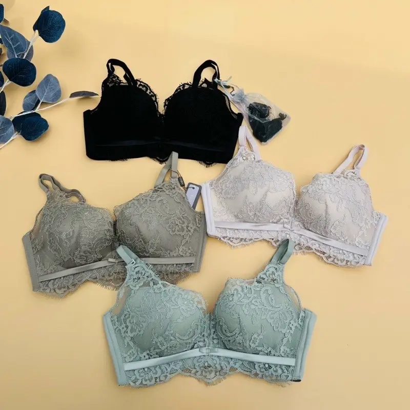 combo 3  áo lót ren mềm êm,bản 4 móc ôm,nâng ngực Women Bra Voi Sen Kem Nữ Voan Viền Ren 0