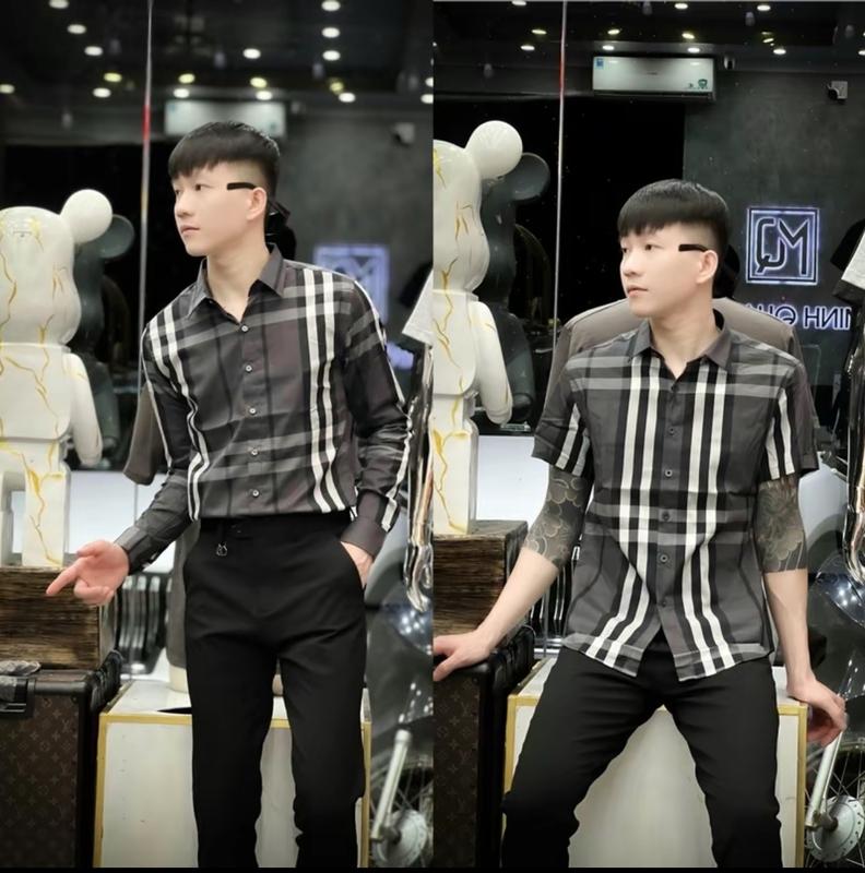 Áo sơ mi nam xám đen kẻ sọc trắng tay ngắn tay dài vải cotton mềm mịn thoáng mát cao cấp-BUNZ STORE Menswear Cổ Tròn Có Cổ