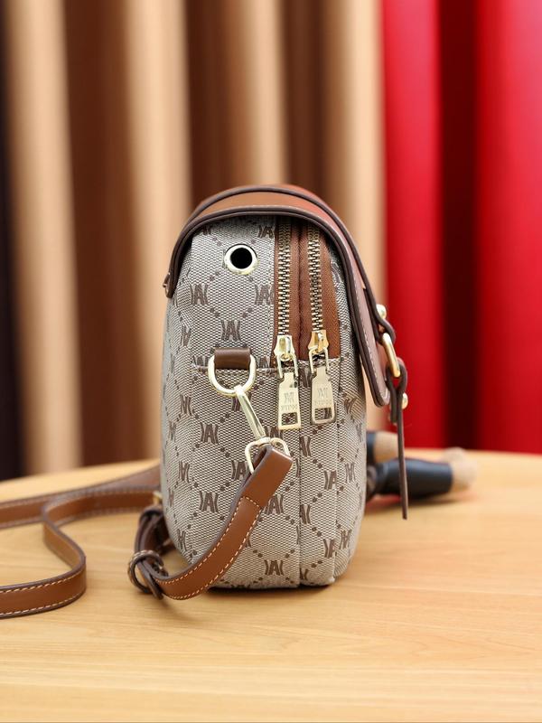Women's Cute Geometric Pattern Phone Wallet Bag,  Trendy Vintage Crossbody Bag with Rabbit Charm, Chic All-match Crossbody Bag for Daily Use 5