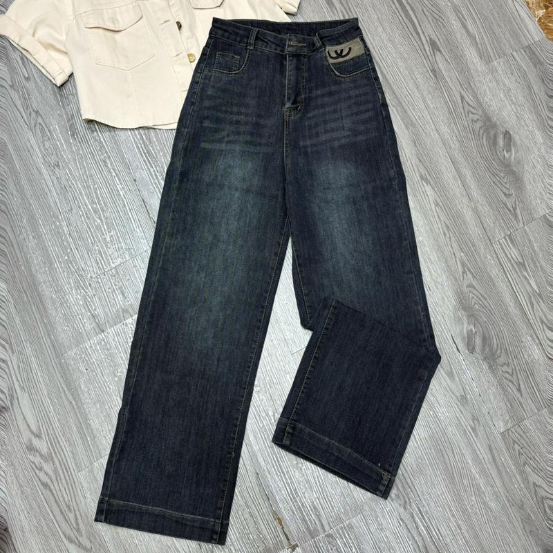 2837 BIGGSIZE LIVE Quần jean suông cạp cao co dãn, quần ống rộng may gấu to tạo kiểu thêu Menswear Pants