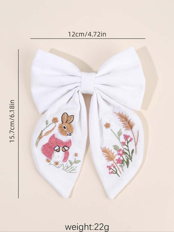 Cute Rabbit Embroidery Bowknot Decor Hair Clip, Easter Gift, Casual Simple Hair Accessories for Girls, Minimalist Headwear Suitable for Thick Hair 1