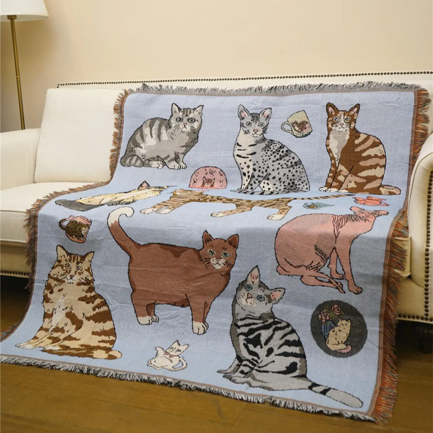 Cat Pattern Blanket, 1 Count Multi-functional Soft Throw Blanket, Warm Napping Blanket for Home Office Travel Camping Picnic