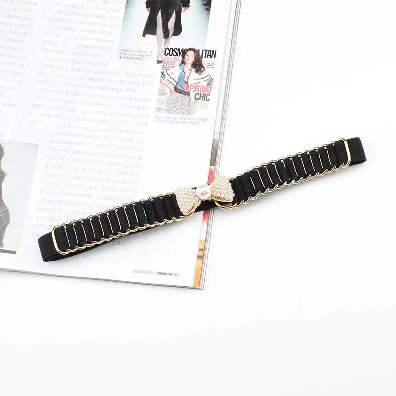 BGS-130 Belt Ikat Pinggang Wanita Sabuk Gesper Mutiara Fashion Casual Dewasa Obi Karet Mewah Kekinian Elegan 1