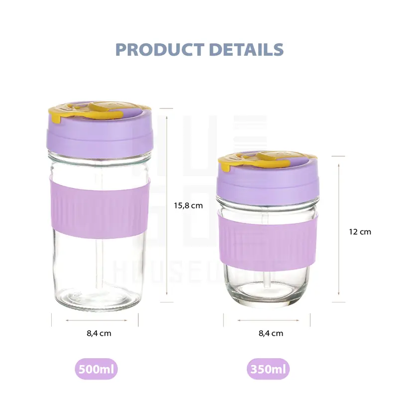 HUGO Tumbler Kaca 350 ml dan 500 ml Gelas Botol Minum Kaca Bening Aesthetic Coffee Cup Anti Tumpah 8