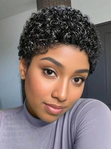 6 Inch Short Curly Wigs for Women, Gorgeous Fluffy Wigs without Bangs, Human Hair Full Machine Wigs for Party, Daily Use