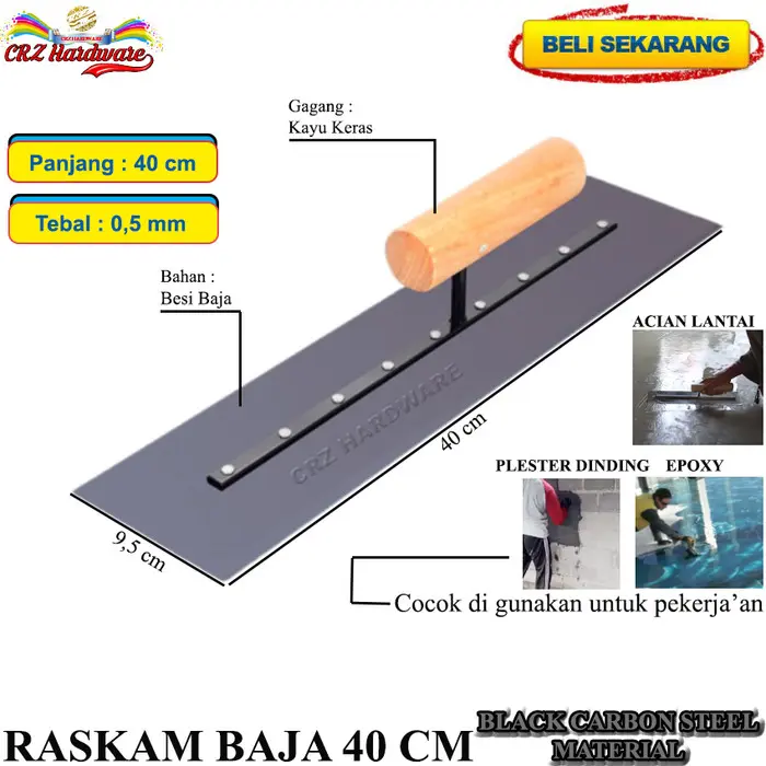 Raskam Besi Baja 40 cm Roskam Reskam Plat Karbon Trowel Acian