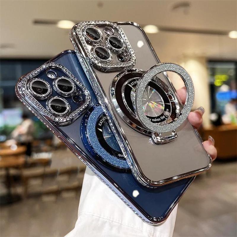 Product Introduction of Fashion Camera Design Phone Case with Lens Protector, Rhinestone Decor Phone Protective Cover, Phone Accessories Compatible with iPhone 12 13 14 15 16 Plus Pro Max, Casing 6
