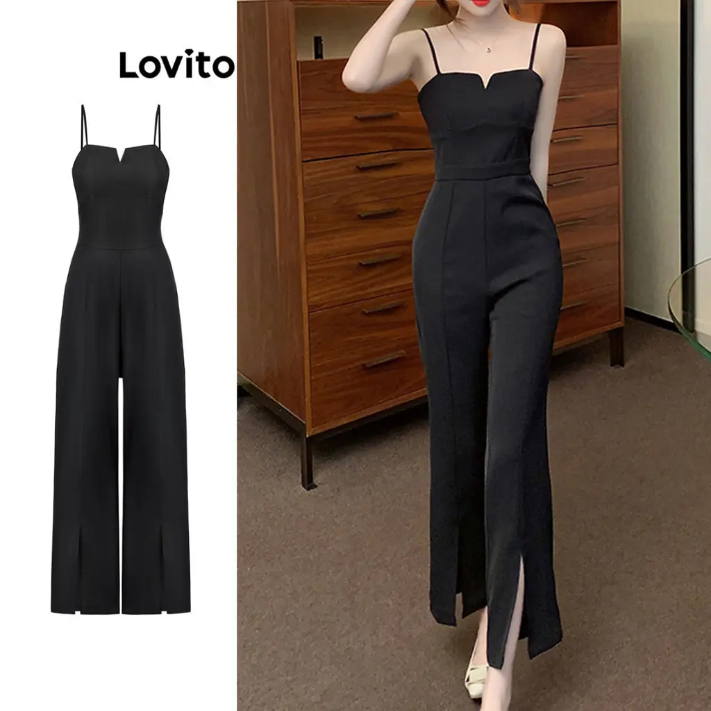 Lovito women elegant plain split jumpsuit l80ed349