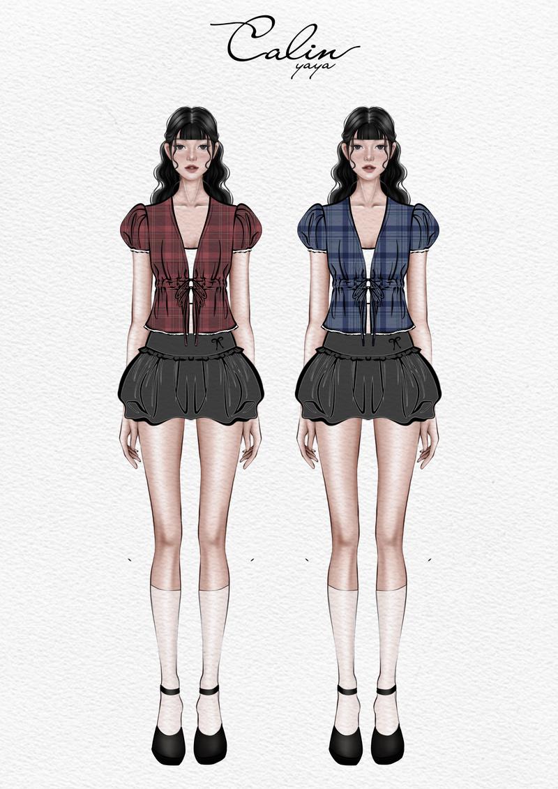 Product Introduction of [Mở bán] Puffy Love Babydoll - Áo Thiết Kế Babydoll Caro Tay Phồng Dáng Xoè che khuyết điểm 7
