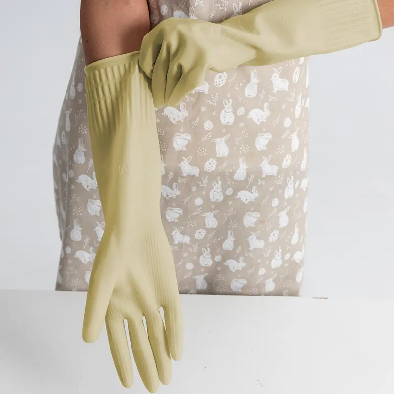 Latex Dishwashing Gloves, 2/4/10 Pairs Extended Non Slip Waterproof Cleaning Gloves, Household Cleaning Gadgets for Kitchen Garden 3