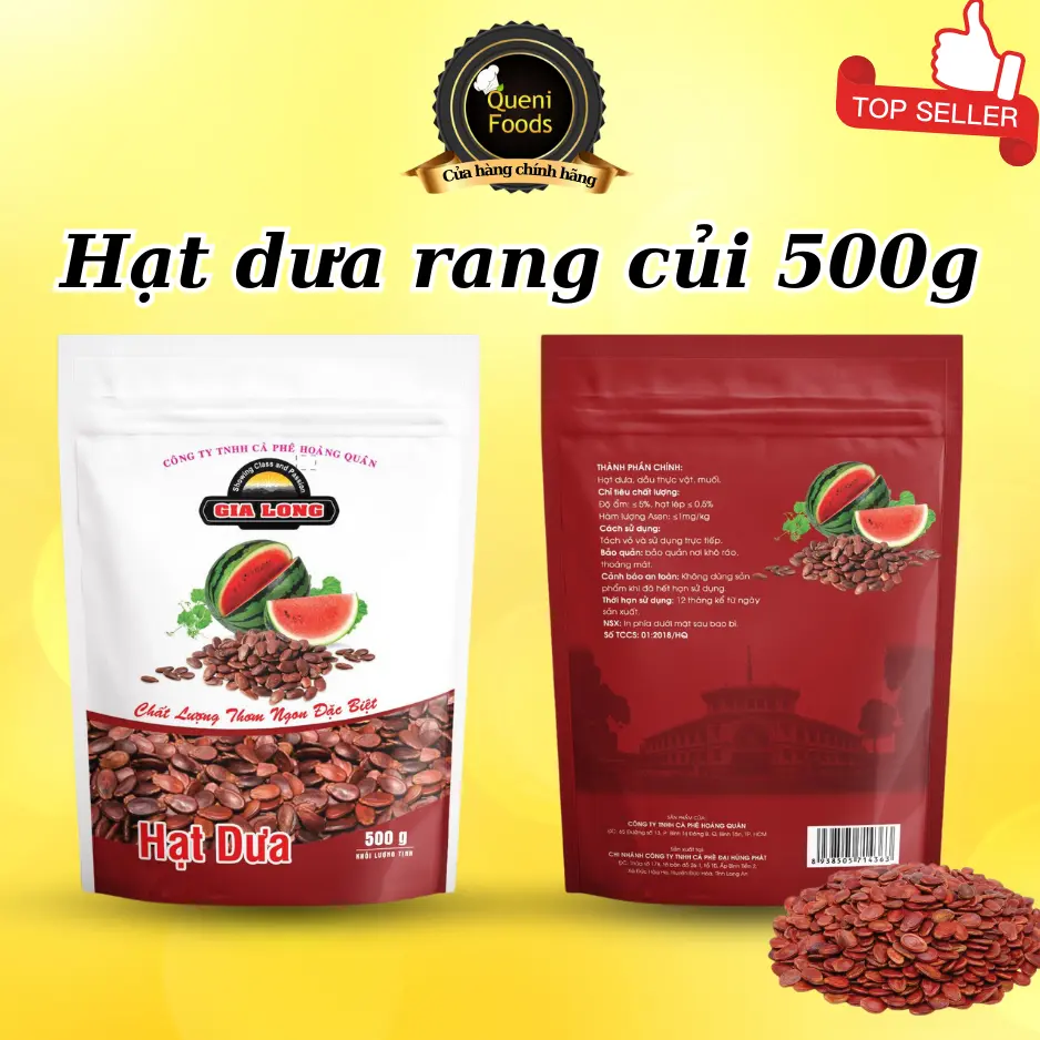 Hạt Dưa Gia Long vị mộc rang củi thơm giòn béo 500g