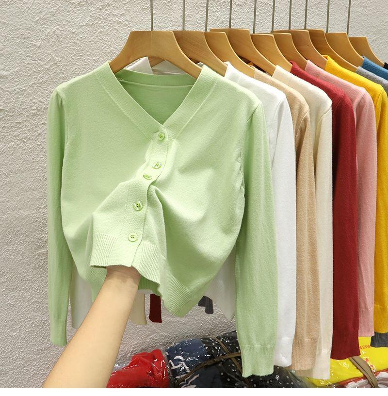 Product Introduction of Áo Khoác Cardigan Dệt Kim, Cổ Chữ V, Ngắn, Dành Cho Nữ, Hàng Mới Về Mùa Thu 2024, Màu Trơn Áo Len Bên Ngoài, Áo Len Dài Tay Women Top 17