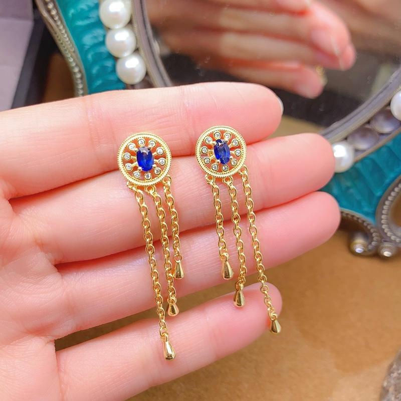Product Introduction of Natural Colored Gemstone-S925 Silver Natural Sapphire Earrings Fashion Niche Oval 3*5mm Earrings-2025 New Hot Selling Gift drop  earrings 2