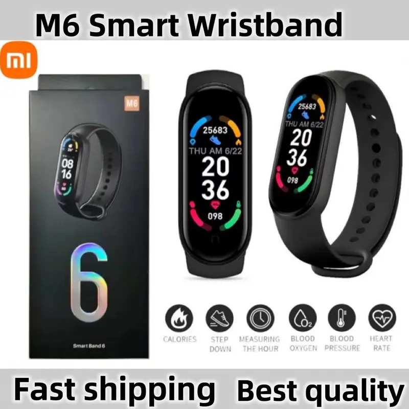 Đồng hồ thông minh, Mi Band 6 / M6, Vòng đeo tay thể thao, Máy theo dõi nhịp tim, Có màn hình Bluetooth, Hỗ trợ Xiaomi 6, Đồng hồ thông minh thể thao 0
