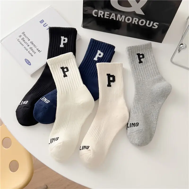 Tất Nam, 1 Đôi, Thích Hợp Cho Mùa Thu Và Mùa Đông, Tất Cặp Đôi Chữ P, Phong Cách Thường Ngày Hàn Quốc, Thể Thao Xếp Chồng, Thoáng Khí, Thích Hợp Cho Nam