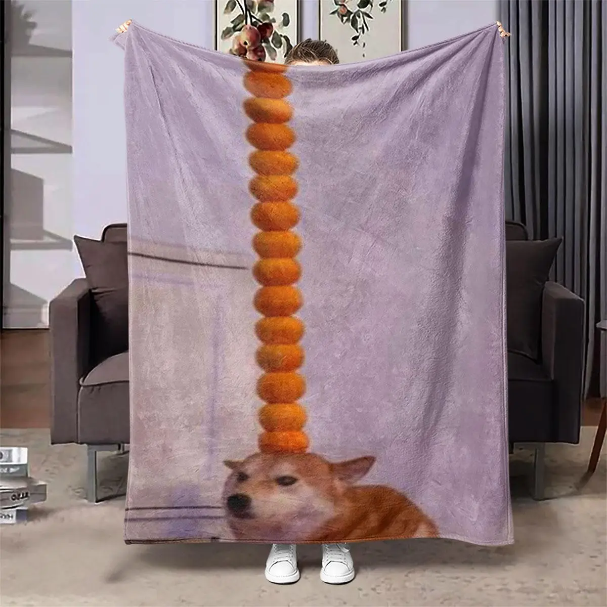 Donut Dog Pattern Blanket, Soft Throw Blanket, Air-conditioned Room Blanket, Warm Nap Blanket for Home & Office, Gift for Dog Lovers