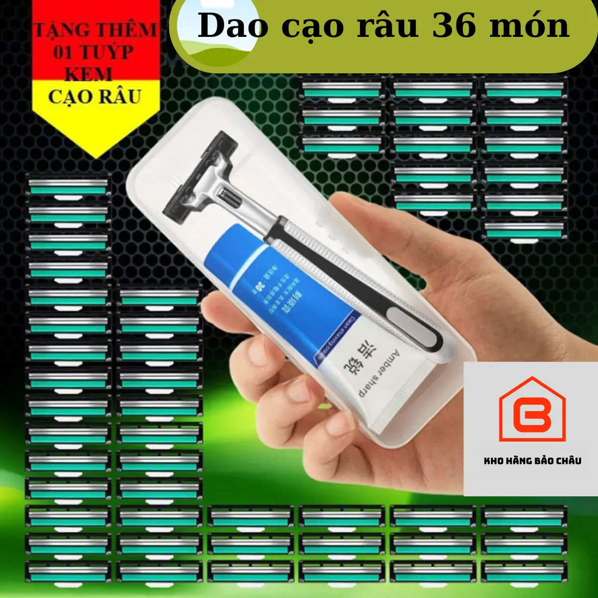 Bộ Dao Cạo Râu 36 Lưỡi Kép Kèm Bàn Cạo, Kèm 1 Tuýp Kem Cạo Râu