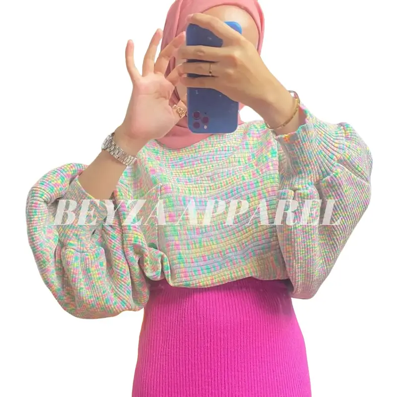 [Beyza Apparel] Karin Batwing Rajut Premium Atasan Wanita Korean Style Motif Abstract Blouse Kelelawar Lengan Balon Baju Panjang Oversize Knitwear 7