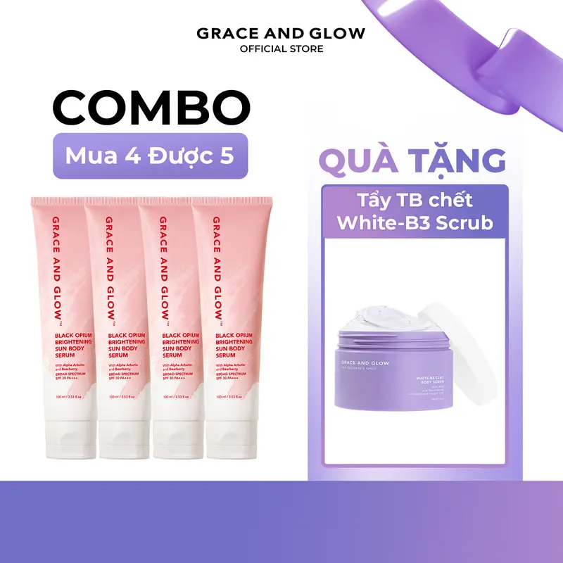 [Kèm Quà Tặng chỉ có trong Livestream] Combo 5in1 Sữa Dưỡng Thể chống nắng Black Opium Grace and Glow Sun Body Serum hỗ trợ cải thiện sắc tố da Tặng kèm Tẩy da chết body 0