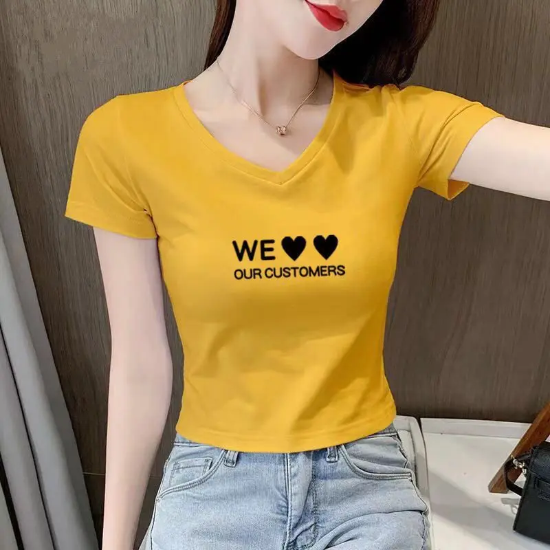 Áo Thun Ngắn, Dành Cho Nữ, Ngắn Tay, Cạp Cao, Cropped Nửa Tay Áo, Mỏng Vừa Vặn, Dễ Phối Đồ, Thời Trang Hàn Quốc, Hàng Mới Về, 2024 Mùa Hè