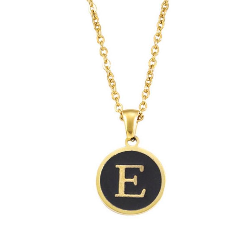 Product Introduction of Black Alphabet Necklace Pendant Round Pendant 26 Letters Necklace 31
