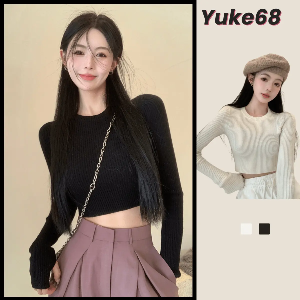 Áo Croptop Dài Tay Cổ Tròn YUKE68 Chất Len Dày Dặn Form Ôm Sát Tôn Body Style Sexy Quyến Rũ - CR006
