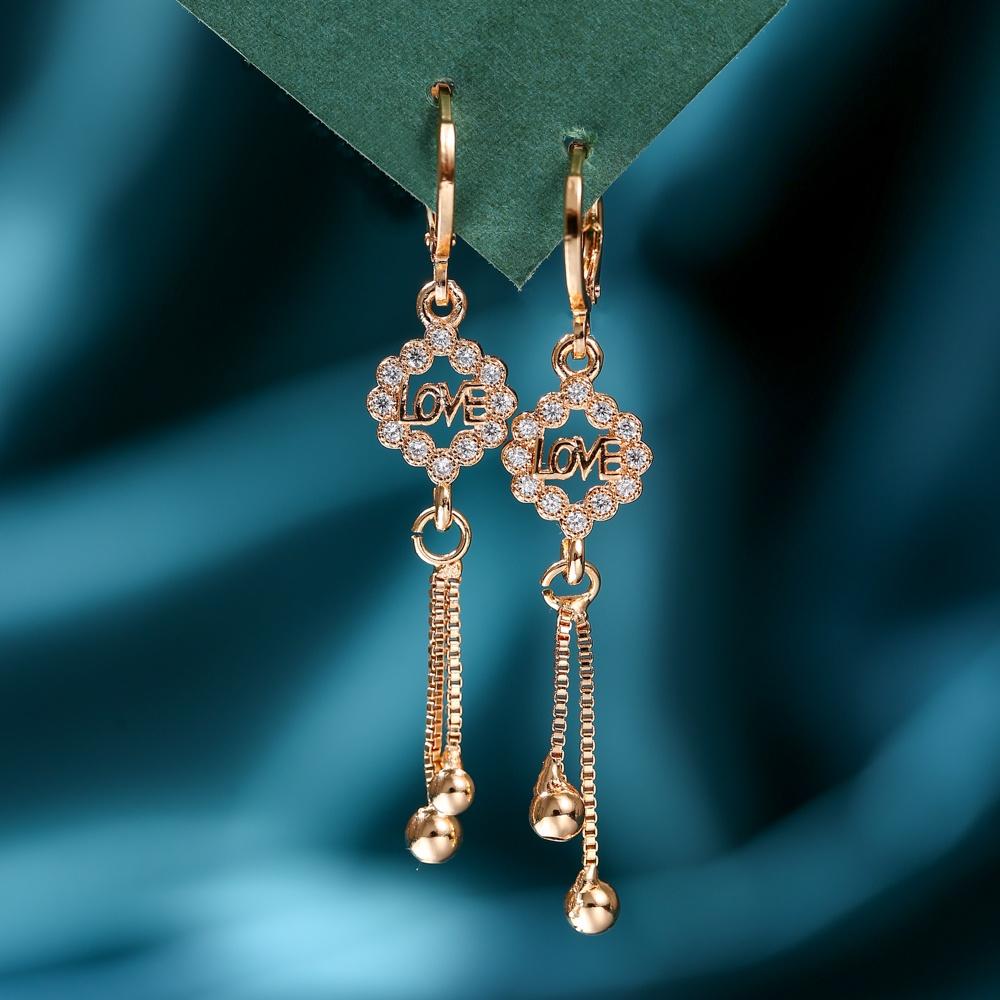 Anting Panjang Korea Titanium Anti Karat Lapis Emas LOVE Liontin Anting Aksesoris Fashion Murah