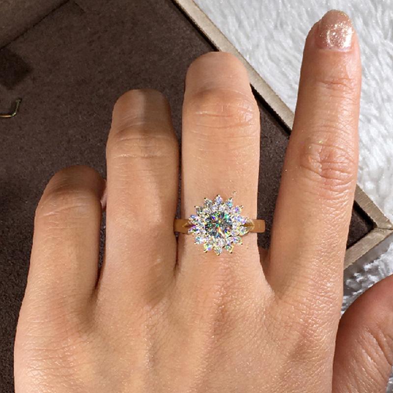 Product Introduction of Exquisite Zircon Sunflower Ring Bling Finger Ring For Women Girl Wedding Engagement Party Jewelry Gift 31