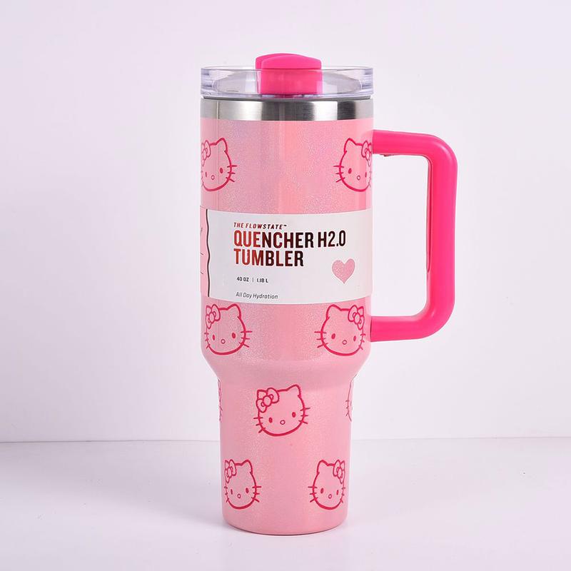 Product Introduction of 40OZ Hellokitty Handle Straw Lid Stainless Steel Cup Thermal 40oz Vacuum Insulated Car Mug with Straw CoffeeTravel Thermal mug 3
