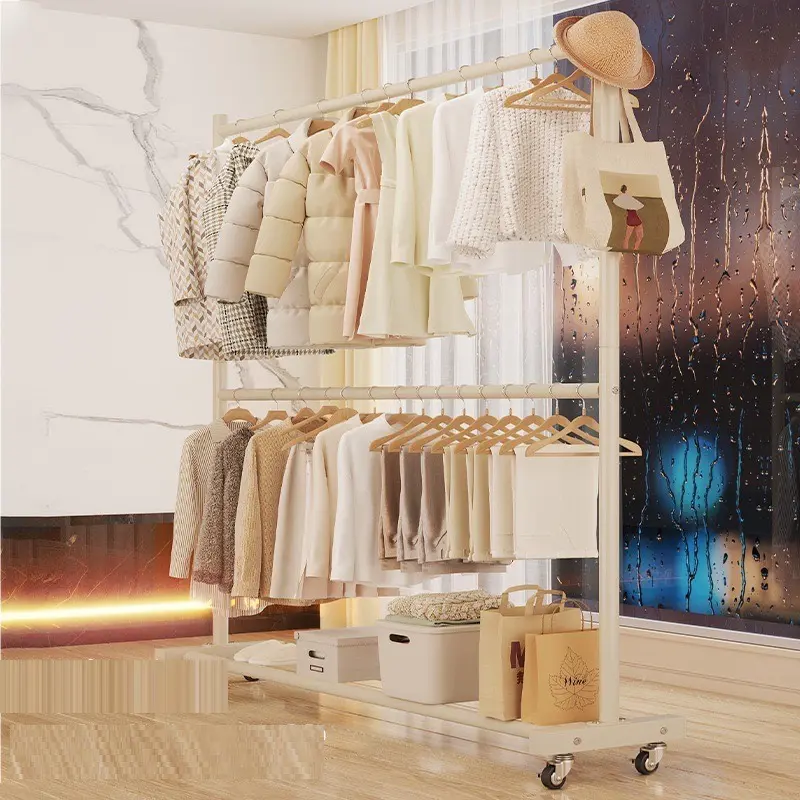 Kệ Quần Áo 2 Giàn Treo Có Bánh Xe Tiện Lợi YKA Khung Kim Loại Để Giày Dép Túi Xách coat  racks kephoi  quanao kệ  treo kệ  treo kệ  treo dàn  treo ketreo  quanao sào  treo treo  quần kệ  ráp treo  đồ ketreodo 4