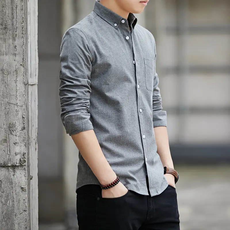 Áo Sơ Mi Nam Dài Tay, Thường Ngày, Dáng Ôm, Phong Cách Hàn Quốc Menswear Thun Trắng