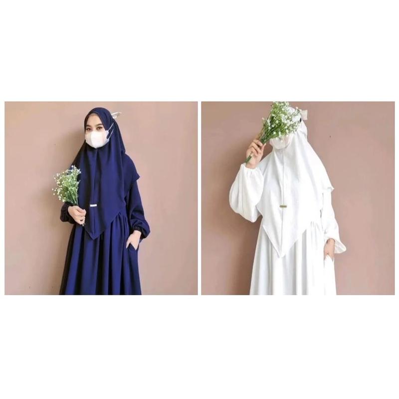 Al Zirah Syari Set Khimar / Gamis Syari CRINKLE AIRFLOW / Baju Gamis Plus Khimar Size M L XL / Gamis Crinkle Syari Jumbo Busui / High Muslim 5