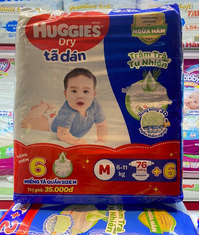Bỉm tã dán Huggies Dry size M 76+6 miếng (6-11kg)