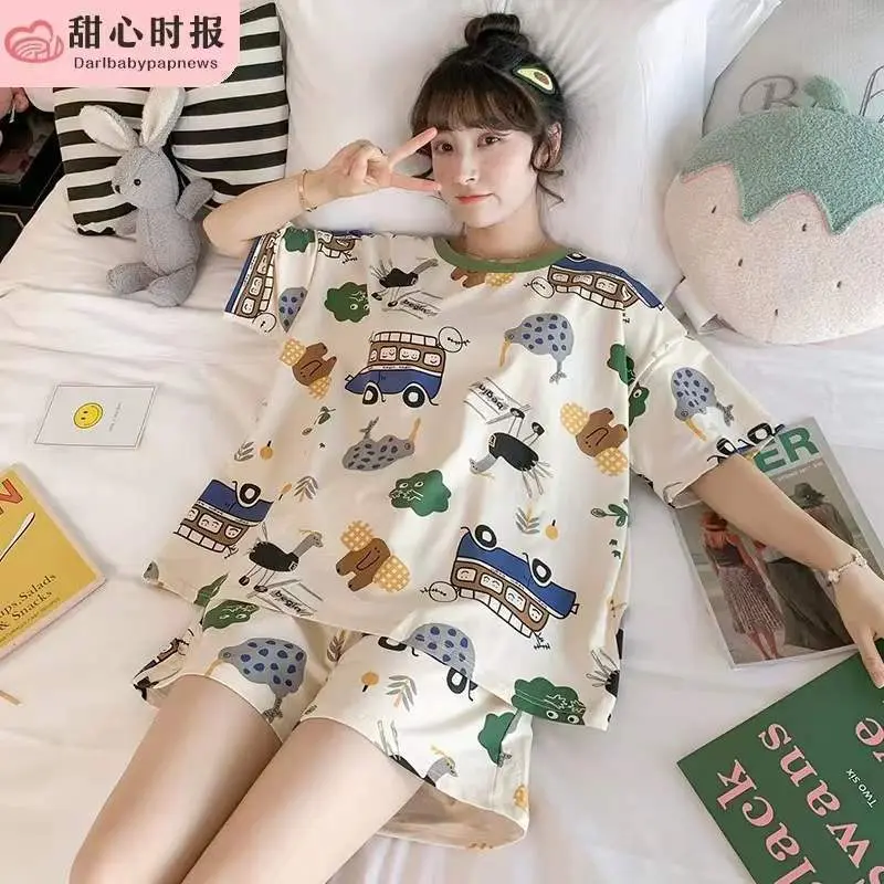 Bộ Đồ Ngủ Nữ, Áo ngắn Tay Quần Đùi Sọc Dễ Thương Women Quần Ngủ Thun