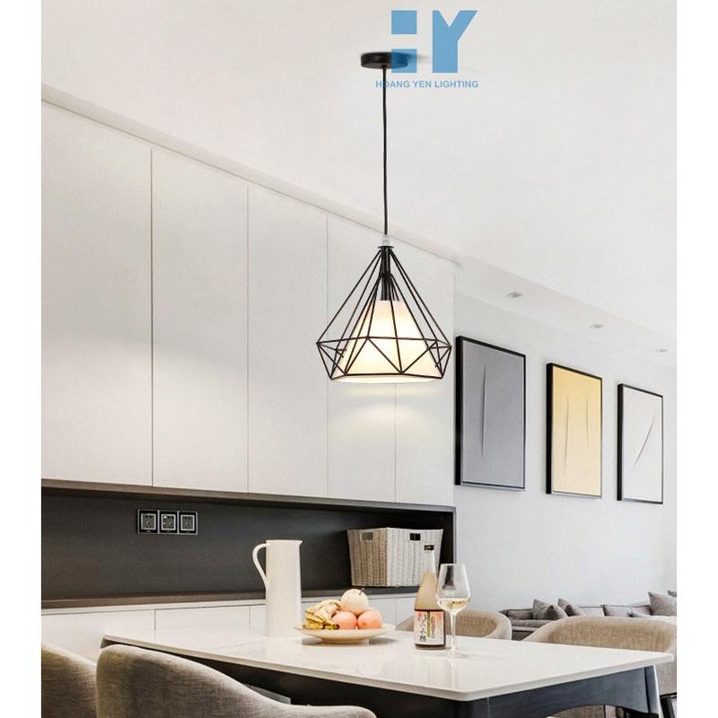 Đèn thả đơn kim cương khung sắt tĩnh điện kèm bóng led phi 250