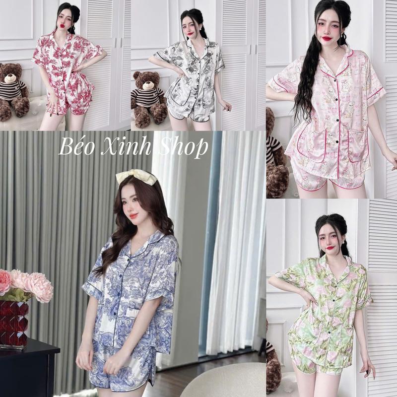 Đồ Bộ - Đồ Ngủ Quần Đùi Vải Lụa LaTin QC Cao Cấp Pijama Bigsize 50-100kg Béo Xinh Shop B ộ Ngủ Nữ - A.5027
