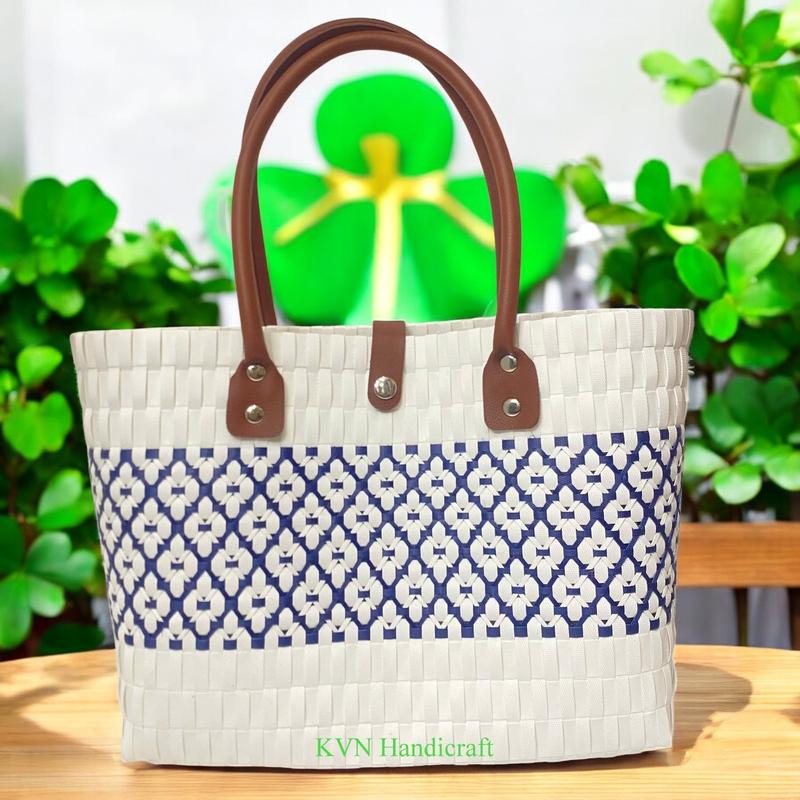 Giỏ Đan Nhựa Lưới Tâm Đại,Giỏ Đan Tay, Túi Xách Đan Thủ Công Handmade,Làn Nhựa Đi Chợ, Phối Với Áo Dài, Đầm Đi Biển Chụp 6